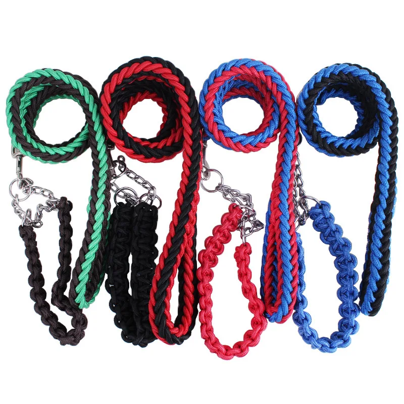 

2019 Strong Dog Collar and Leash for Medium Large Dogs Metal P Chain Pet Double Strand Rope Prevent Burst Traction Lead Labrador