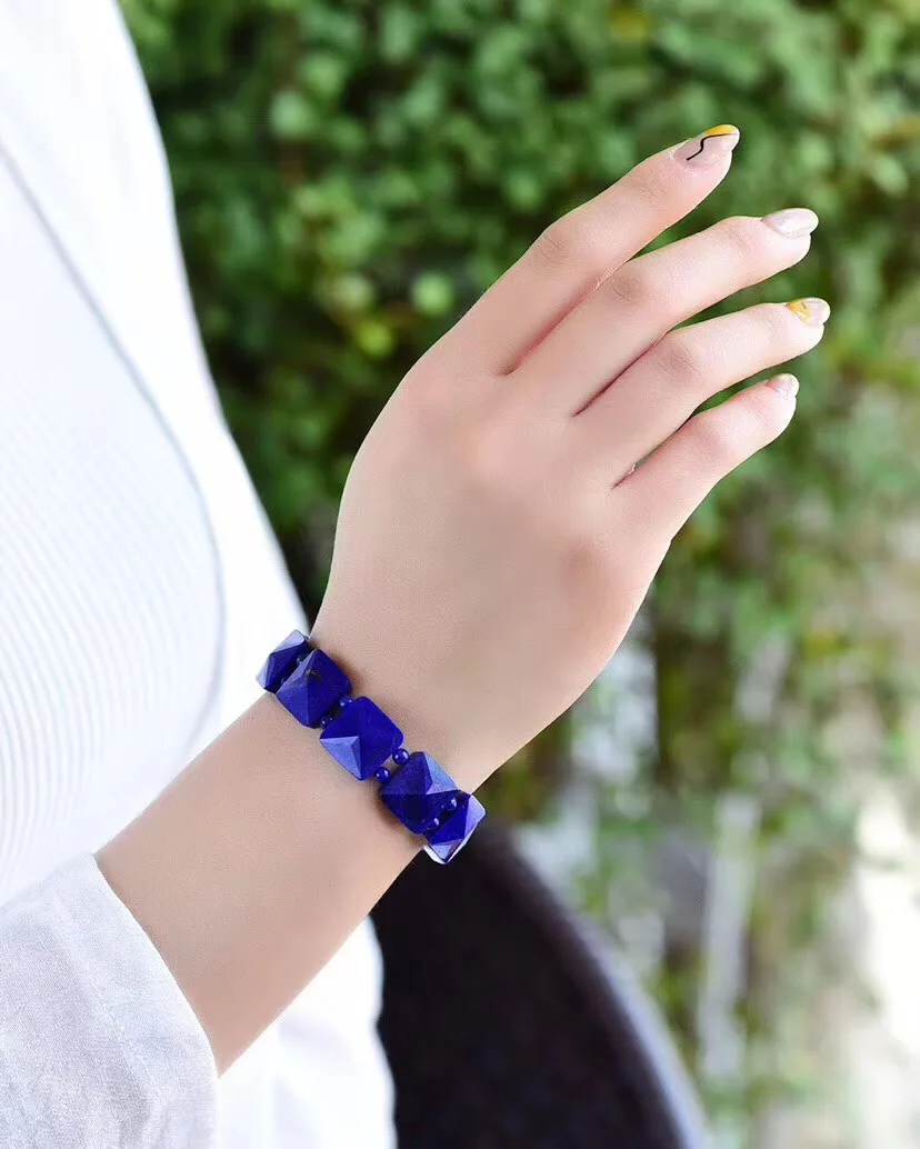 Натуральный браслет Natural Bangle браслет для женщин мужчин синий драгоценный камень кристалл стрейч 14,8 мм Прямоугольник модный браслет из бусин AAAAA
