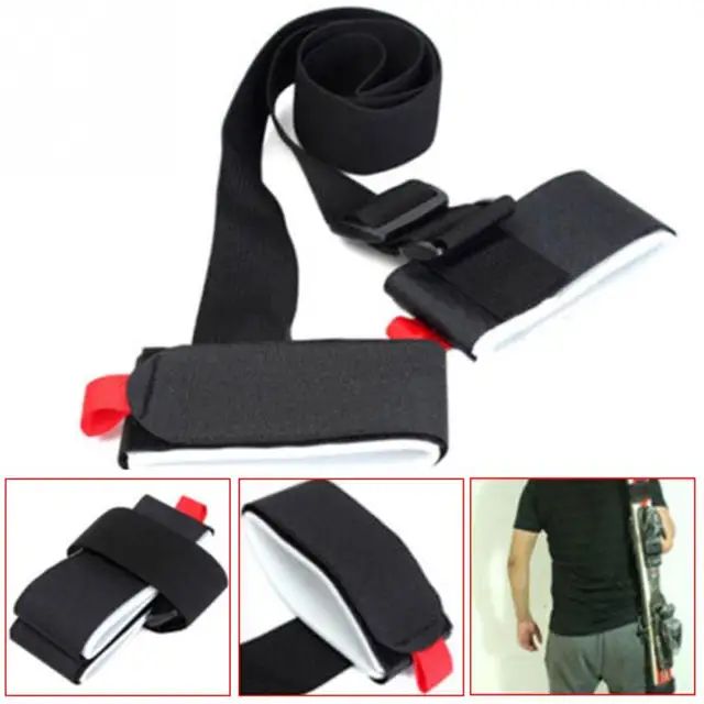 Ski Pole Hand Shoulder Adjustable Carrier Handle Lash Straps  Hook Loop Protection Black Nylon Skiing Handle Strap Bags