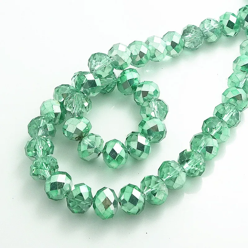 

Wholesale Half Plated Rondelle Faceted Crystal Glass Loose Spacer Beads 4mm 6mm 8mm 10mm light green