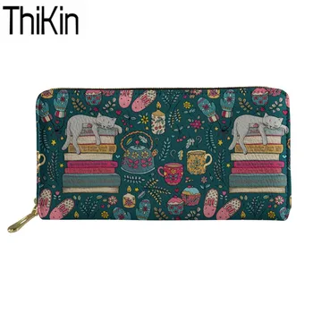 

Thikin Women Wallets Cute Cartoon Cat Printing Long PU Leather Purse Ladies Luxury Brand Design Phone Wallet Feminine Money Bag