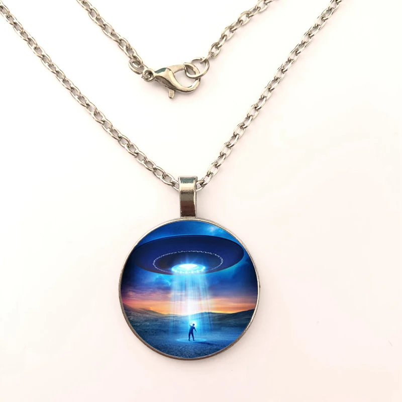 

Flying saucer Galaxy Necklaces Nebula Space Glass Cabochon Pendants Brand Jewelry for Women Men Friend Ship Gift