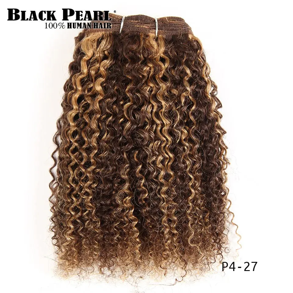 Черные перламутровые предварительно окрашенные смешанные коричневые человеческие волосы бразильские вплетаемые пряди 1 шт афро кудрявые волнистые не Реми волосы для наращивания P430 - Цвет: P4/27