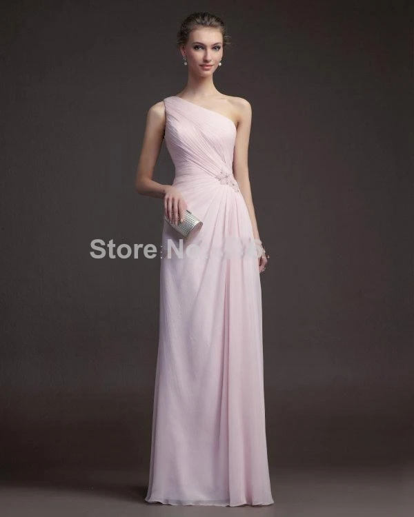 

2019 Elegant Evening Dresses Long Chiffon Ruffles Pink One Shoulder Prom Dresses With Full Length Crystal Beading Gown
