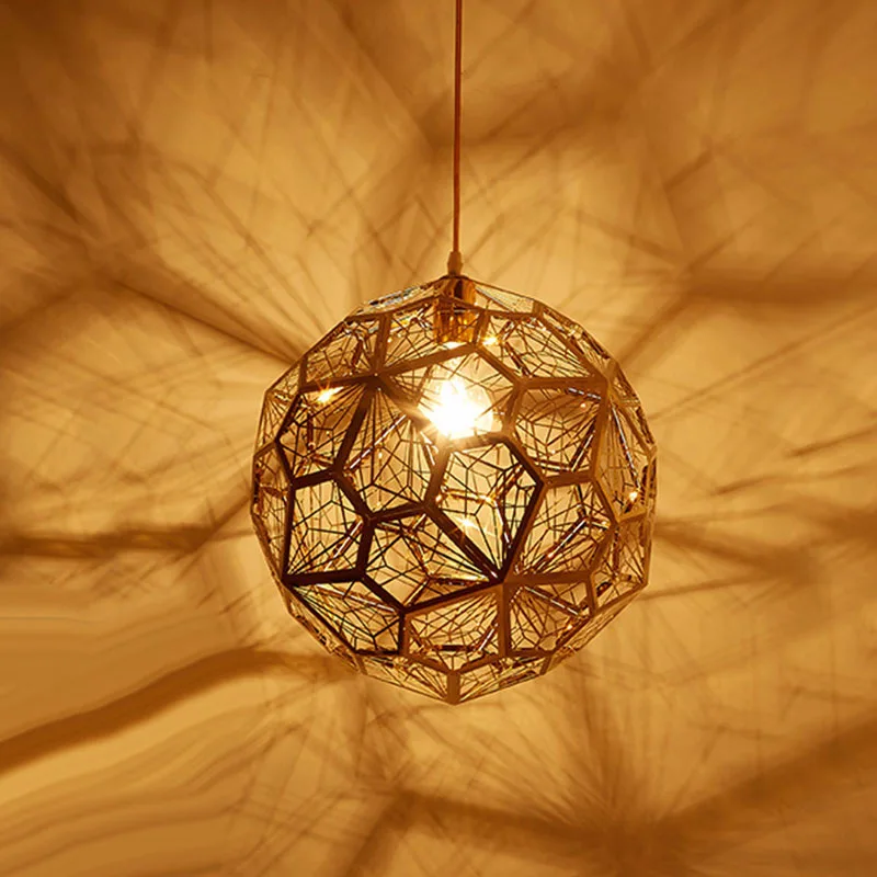 

Modern Copper Gold Silver Etch Web Pendant Light Tom Dixon Pendant Lamp for Living Room Stainless Steel Diamond Polygon hanglamp