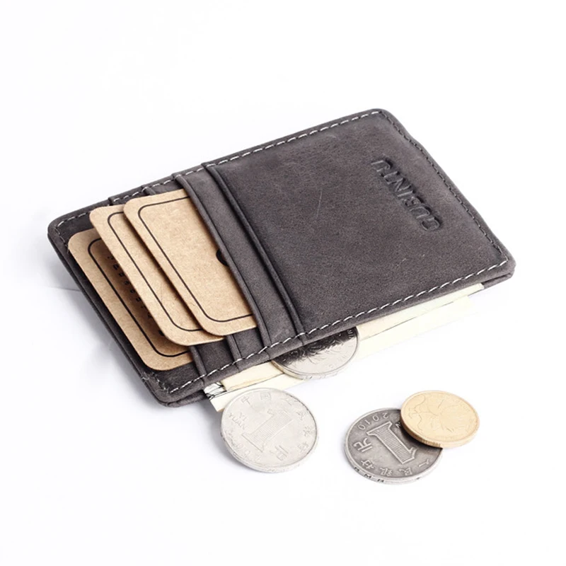 Мужской кошелек из натуральной кожи с зажимами для денег, однотонный, Повседневный, многофункциональный, маленький, брендовый, дизайнерский, с карманом для монет