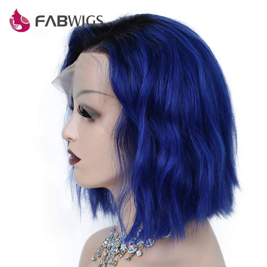 Fabwigs 13x" Кружевной передний парик с Омбре 1B/синие короткие человеческие волосы парики с волосами младенца бразильские волосы remy боб парик