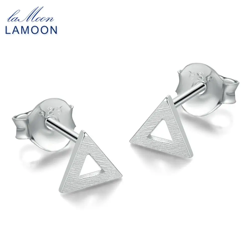 LAMOON 100% 925-стерлингового серебра-серьги-гвоздики Wiredrawing полые Треугольники Форма