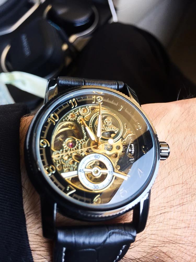 Forsining полый гравировальный Скелет Повседневный дизайнерский черный золотой чехол Шестерня ободок часы мужские роскошные брендовые автоматические часы