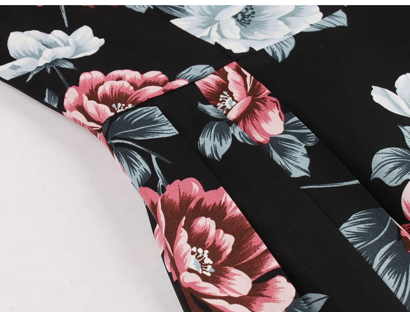 Tonval зубчатый квадратный вырез цветочный принт черное платье для женщин 50s ретро одежда Гламурные рокабилли плиссированные платья