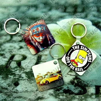 

10pcs/lot Wholesale Fashion diy OEM Sublimation keychain Wooden car Key Rings White blank MDF Key Chain for Heat Press