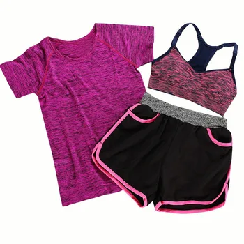 

Casual Sporting Quick-drying T-Shirt Tops & Sporting Bra Vest & Fitness Pants Women Suits Pullover Tops Elastic Waist Shorts