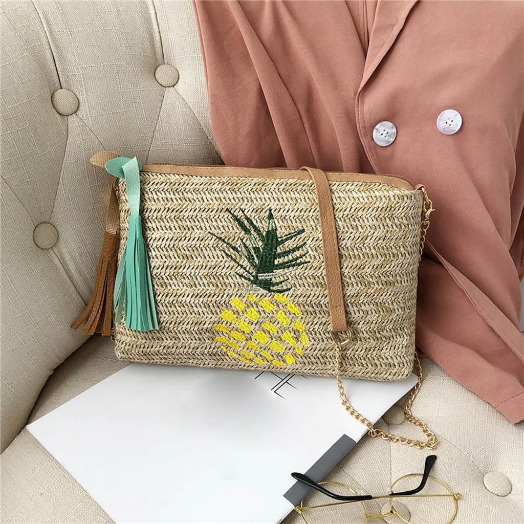Женские сумки, модные женские сумки с кисточками и листьями ананаса, плетеная Сумка из ротанга, сумка через плечо, пляжная сумка, bolso mujer