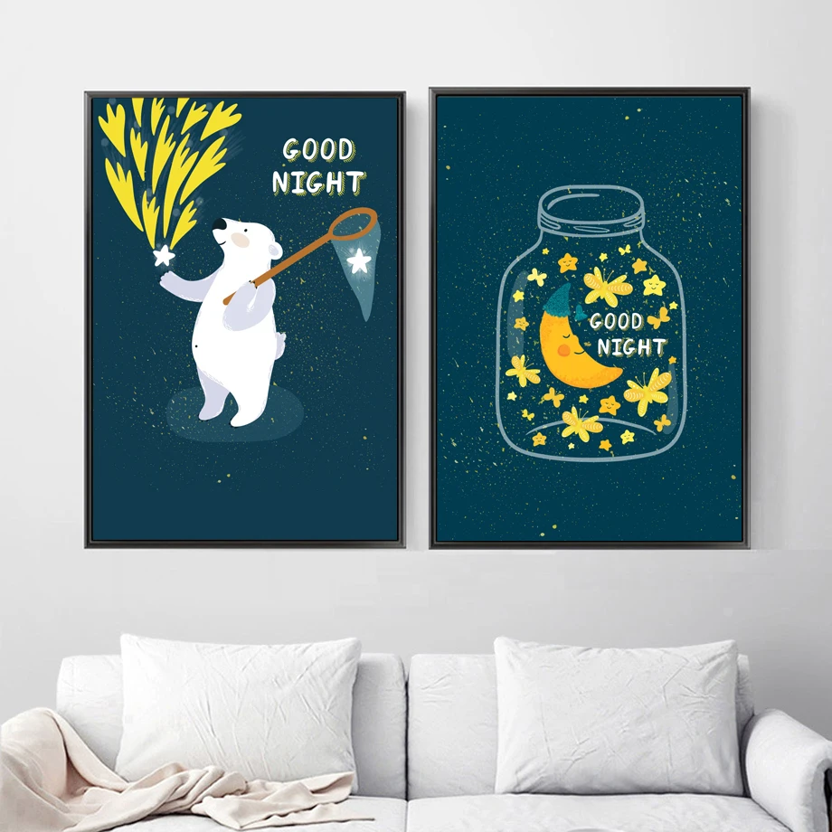 Cartoon Bear Star Moon Nordic Posters And Prints Wall Art Canvas Painting Animal Wall Pictures Baby Boy Girl Room Nursery Decor