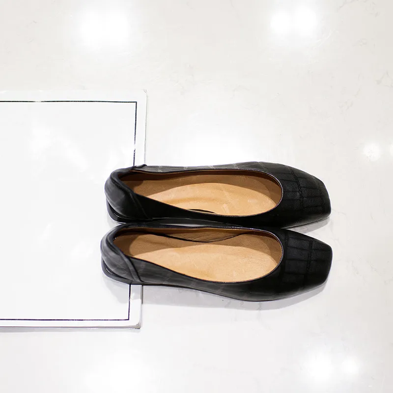 Designer De En Cuir Printemps Véritable Black brown on Marque Appartements Plus Femmes Confort Slip Nouvelles Bout Couleur Taille Gradient Chaussures La Carré Pierre Motif Evqqwd