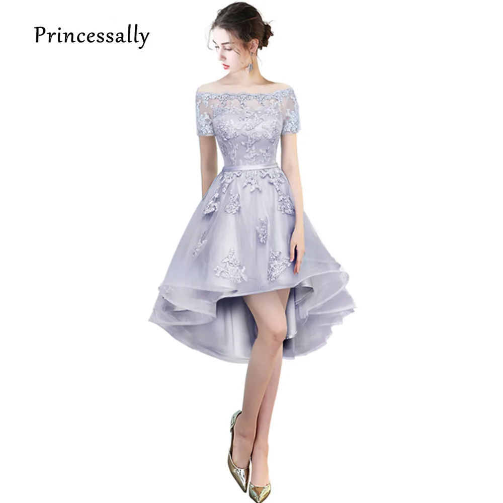 

New Evening Dress Short Front Long Back Sexy Boat Neck Short Sleeve Asymmetrical Elegant Prom Party Formal Gown Robe De Soriee