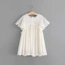 Летнее кружевное платье с бахромой для девочек; бежевое праздничное платье принцессы с оборками; винтажное праздничное платье с бахромой в западном стиле наивысшего качества