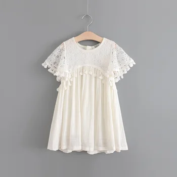 

Girls Summer Tassels Lace Dress Ruffles Beige Princess Party Dress Ruffles Vintage Fringe Western Top Quality Holiday Dress