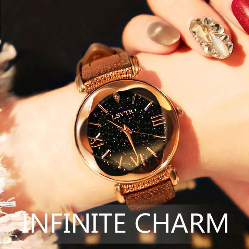 

1 Pcs Ladies Clock Women Student Wrist Quartz Watch Starry Sky Round Multicolor Dial Luxury Gift Women Clock Orologio LL@17