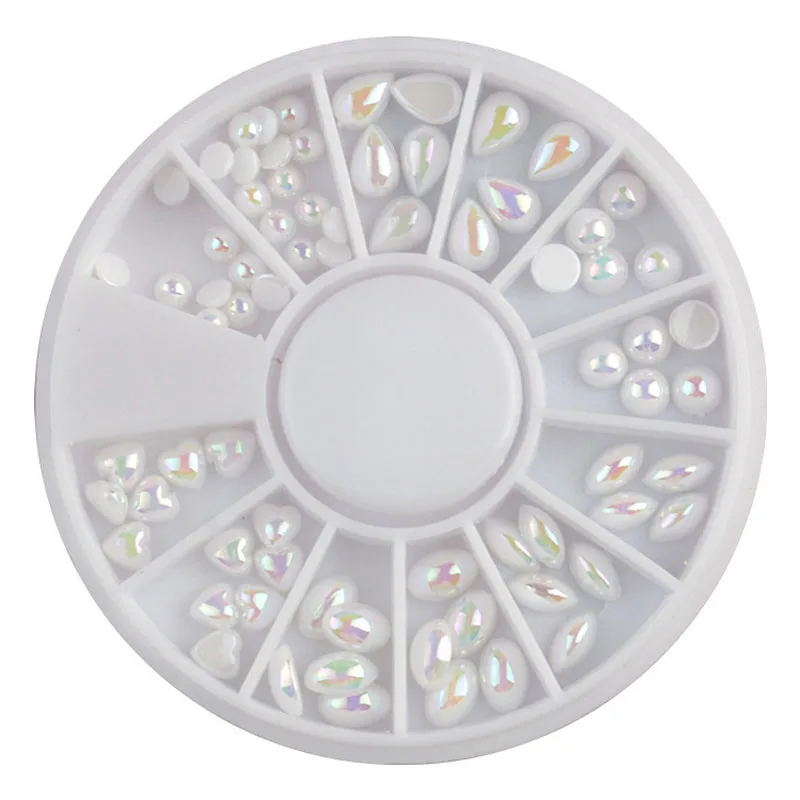 

MIOBLET 1 Box Mixed White AB Nail Pearl Half Round Flatback Nail Pearls DIY Shiny Bead Manicure 3D Nail Art Decorations In Wheel