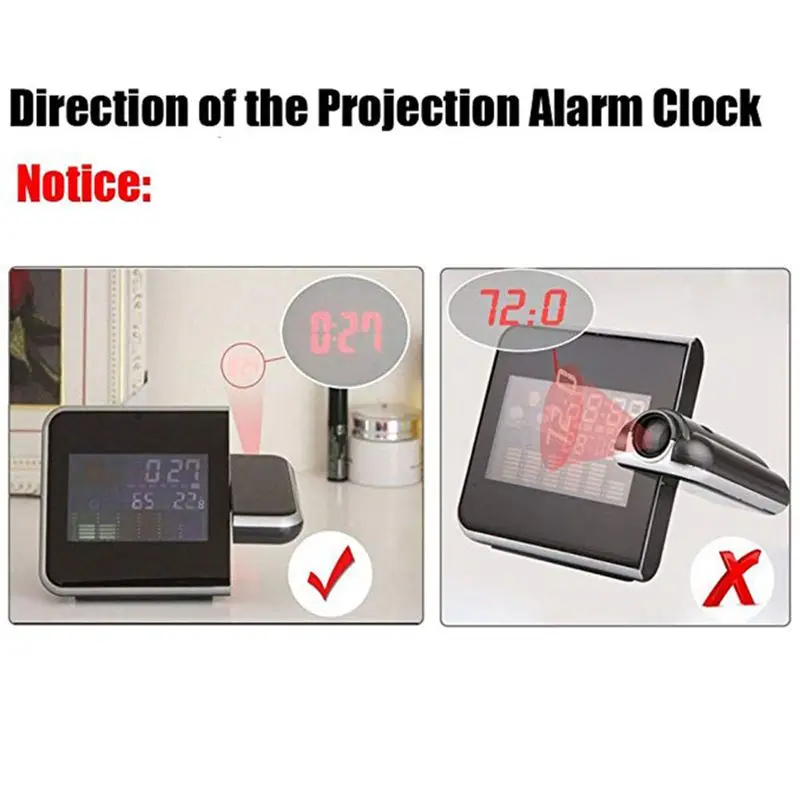 Цифровой ЖК-дисплей Проекционный светодиодный дисплей будильник функция повтора погоды температура термометр Влажность настольные часы