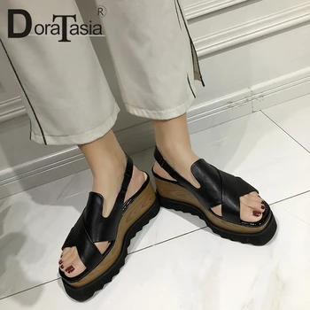 

DORATASIA Brand New women's Genuine Leather Ladies Wedges High Heels Platform Shoes Woman Casual Party Office Summer Sandals