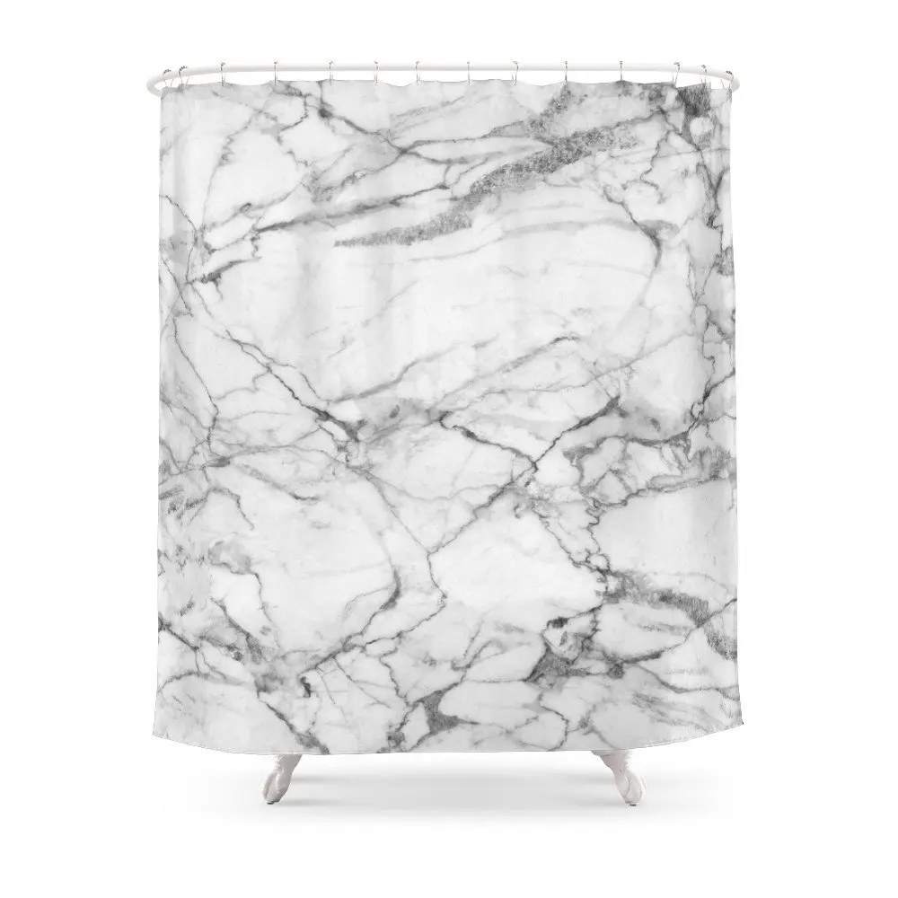 

White Marble Stone Shower Curtain Waterproof Bathroom Polyester Fabric Bathroom Curtain