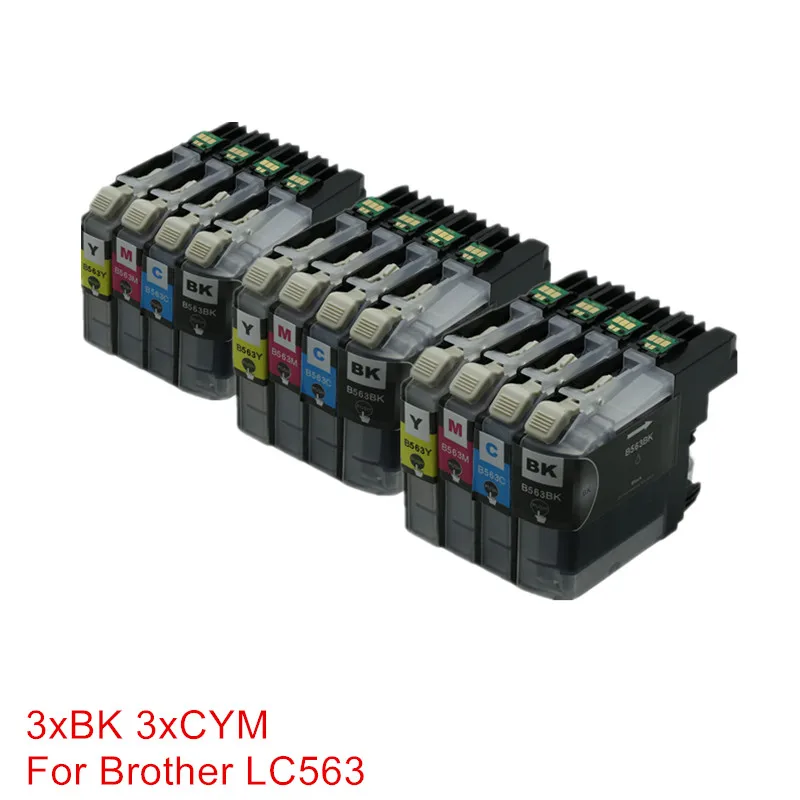 12PK картриджи LC563 LC 563 Re-изготовлены для принтеров Brother MFC-J3520 MFC-J3720 принтер струйный чип Fullfill чернил