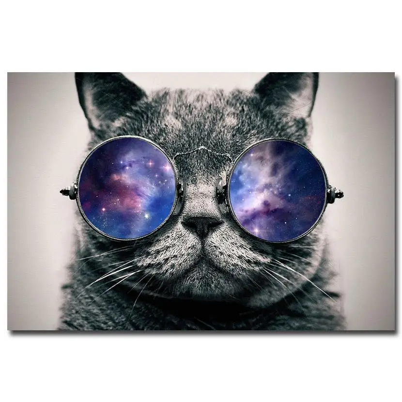 NICOLESHENTING Galaxy очки кошка Забавный художественный Шелковый плакат печать 12x18 24x36