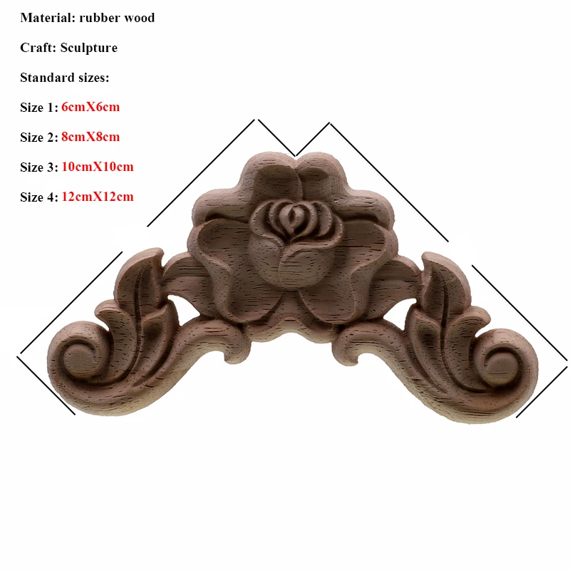 Wooden Applique Unpainted Wood Carved Corner Onlay Frame Home Furniture Wall Cabinet Door Decor Crafts 4Pcs/lot