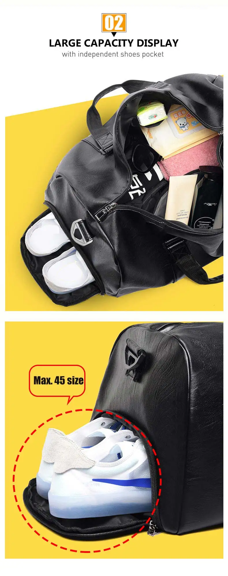 PU Leather Gym Bag Fitness Travel Handbag Dry Wet for Women Men Training Sack Shoulder Tote Sac De Sport Gymtas Outdoor XA170-1D