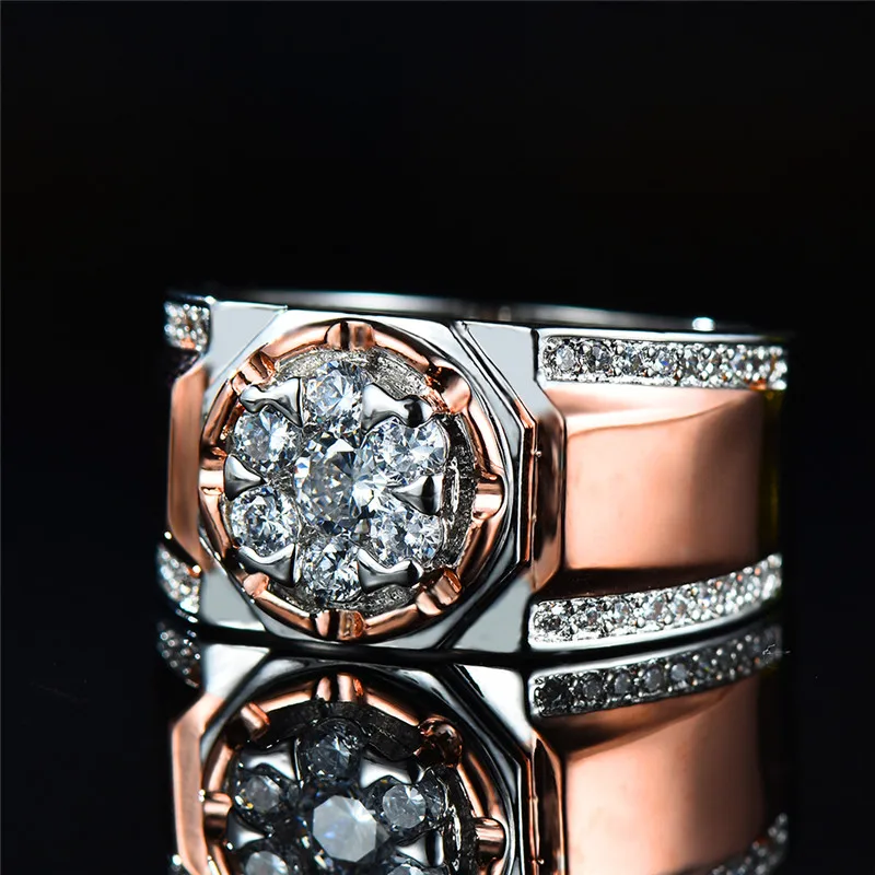

Luxury Male Female Big Zircon Stone Ring Fashion 925 Silver/Rose Gold Wedding Jewelry Vintage Men Women Party Wedding Rings