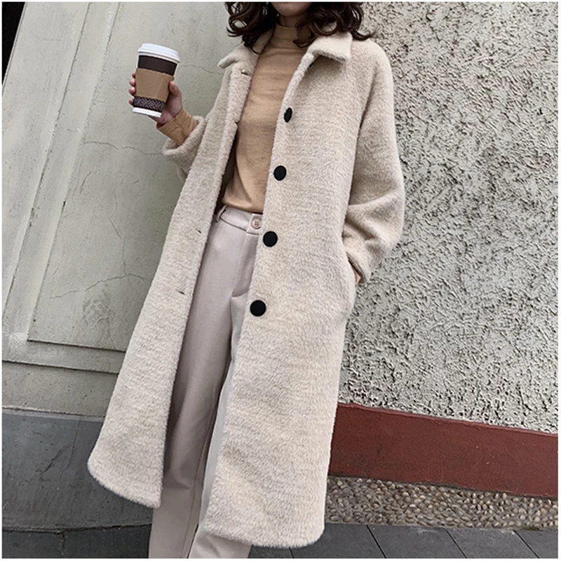 Hepburn Mink Fur Coat Pink Furry Jacket Long Fur Coat Mink Fur Plush Coat X-Long Single Breasted Pink Fur Jacket Streetwear