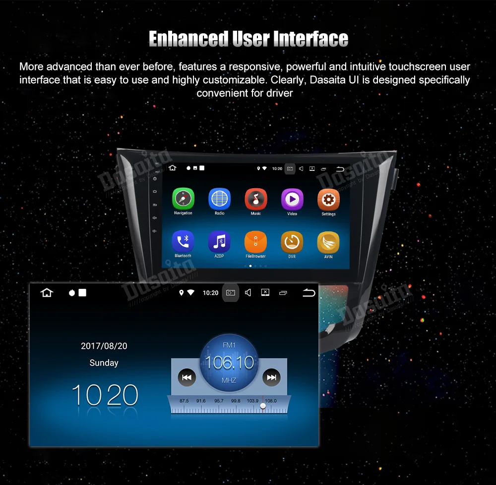 Best Dasaita 10.2" Android 8.1 Car GPS Player Navi for Nissan X-Trail 2014-2017 with 2G+16G Quad Core Stereo Radio Multimedia 4G 9