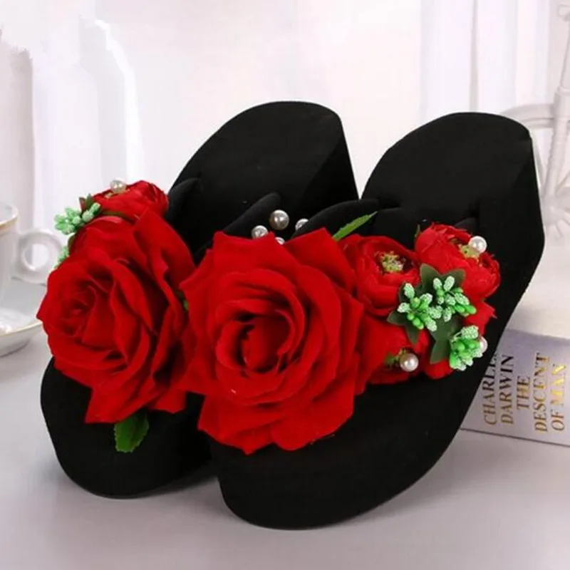 

Most Popular 2019 New Original Handmade Flowers pearl Flip-flops Summer Women Shoes Sandals Platform Wedges Shoes Woman Sandals
