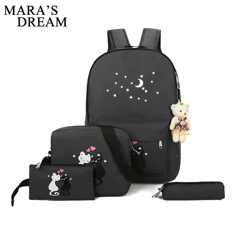 Mara's Dream 4 шт. комплект женские рюкзаки милый кот Школьные сумки для девочек-подростков холщовые рюкзаки с рисунком женские сумки на плечо