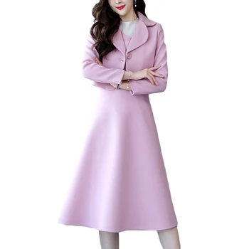 

Woolen Dress Two-piece Suit Women Autumn Winter Korean Woolen Short coat Sleeveless Dress 2 piece Sets Women's Casual Sets F461