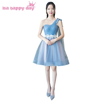 

elegant shorts de renda one shoulder dresses sexy short tulle blue bridesmaid dress modest bridesmaids ball gown 2020 H4146