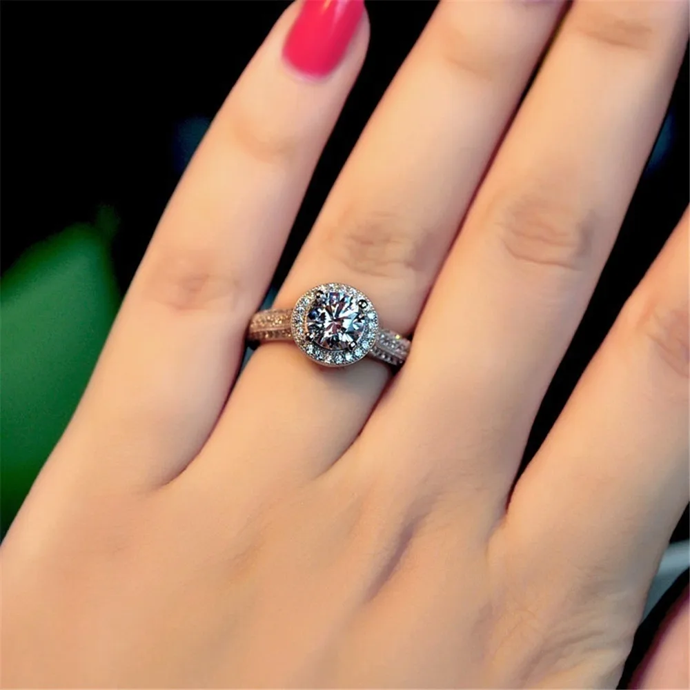 Модные трендовые элегантные женские кольца с круглой огранкой, белые серебряные кольца с фианитами для женщин,, ювелирные изделия, размер 5, 6, 7, 8, 9, 10, 11, 12, обручальные кольца