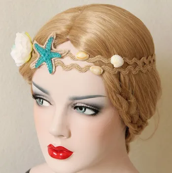 

Free shipping sea theme mermaid starfish shell flower haribands vintage hairbands stage costume accessory