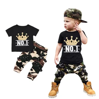 

Ins Children Clothing Suit Hot Boys Clothing Sets Crown NO.1 Floral Printed Jacket + Camouflage Pendant Pants Sets