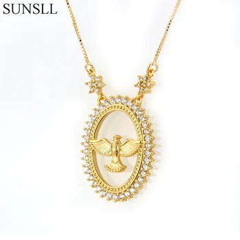 

SUNSLL Golden Color Copper White Cubic Zirconia Eagle Pendant Necklaces Women's Fashion Jewelry CZ Colar Feminina