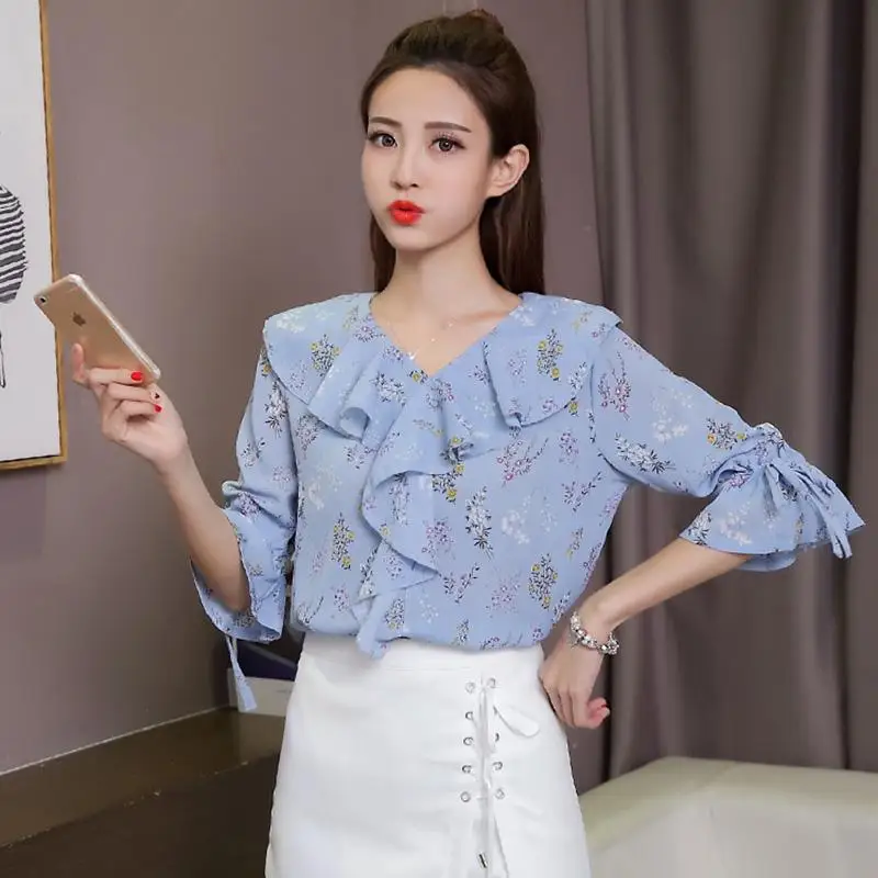 Yfashion женская шифоновая блузка летняя с рюшами и рукавами пагода одежда