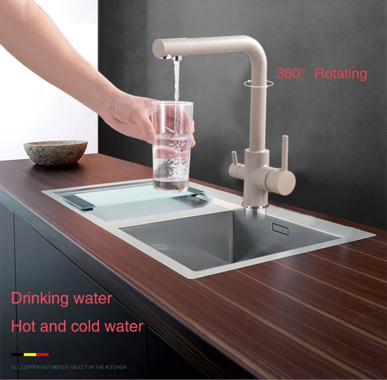 Kitchen Filtered Faucet Water with Dot Brass Purifier Faucet Dual Sprayer Drinking Water Tap Vessel Sink Mixer Tap Torneira