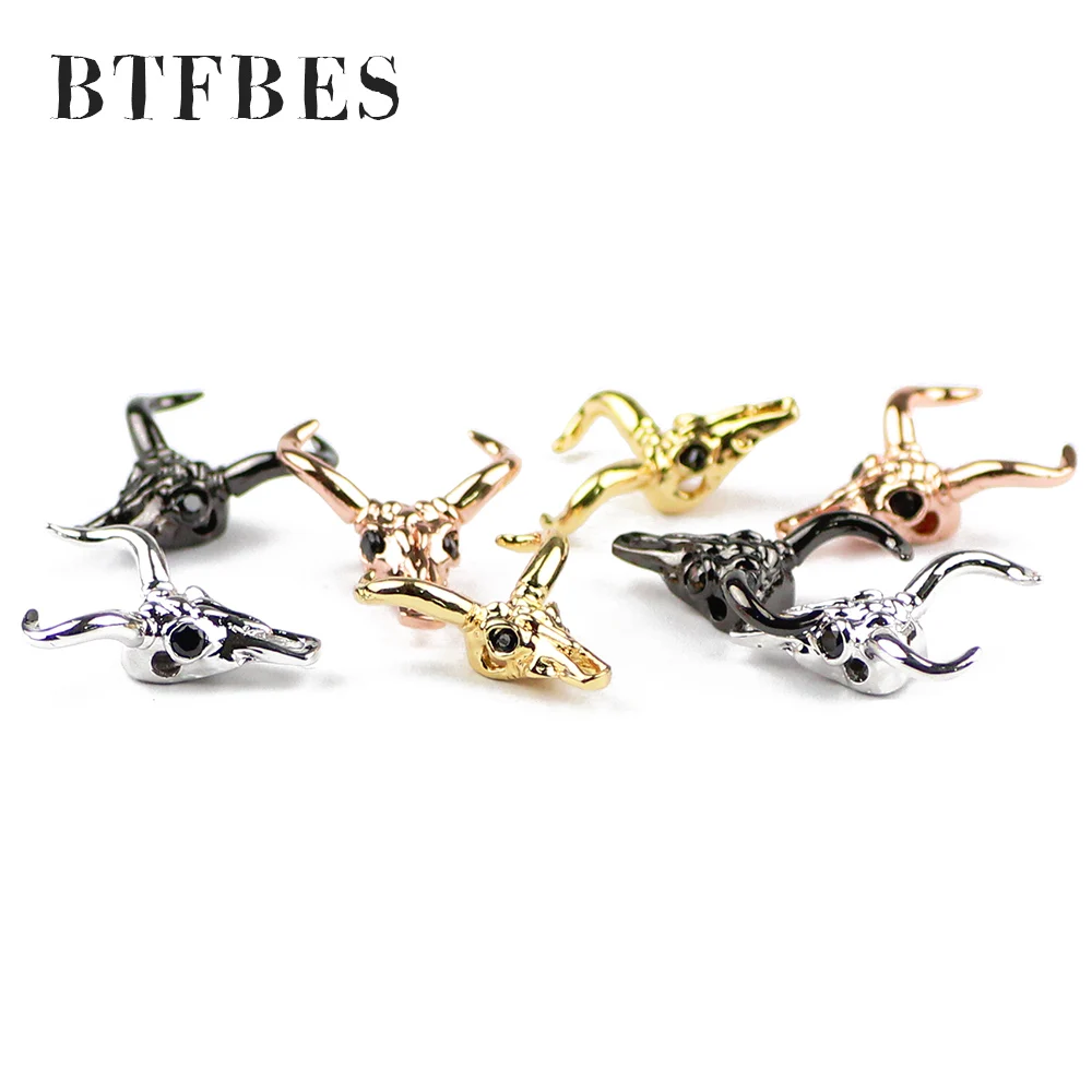 

BTFBES 4pcs Copper Product Cow's skull Spacer beads Black Zircon Eye Charms Loose beadsfor Jewelry bracelets making DIY Necklace