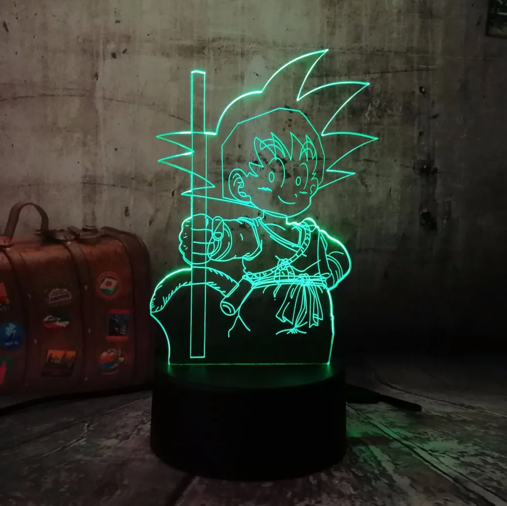 3D настольная лампа ночник Жемчуг дракона супер Сон Гоку обезьяна Светодиодная лампа украшение домашнего бара трансформатор переменного тока новогодние подарки на день рождения