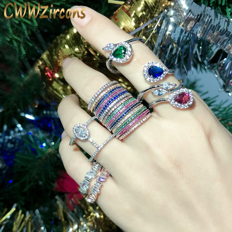 CWWZircons Stack Skinny Micro Pave CZ Модные женские обручальные свадебные вечерние кольца с кубическим цирконием наборы ювелирных изделий подарок R127