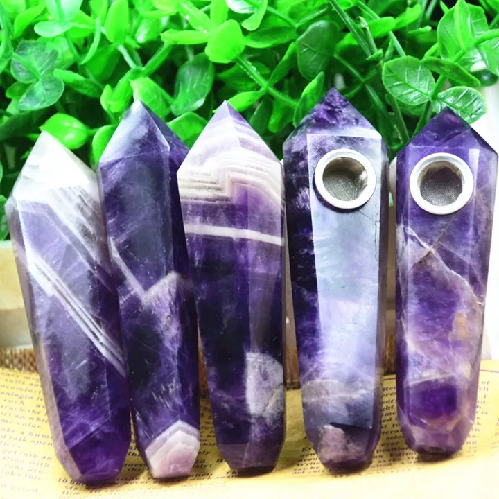 

1pcs Natural dream Amethyst Crystal Smoking Pipe + strainer quartz stone healing wand