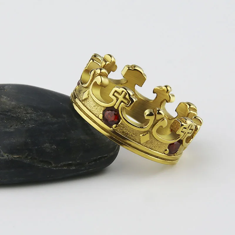 Valily мужское кольцо с короной, черная Королевская корона, Рыцарский крест, кольца из нержавеющей стали, красный циркон, обручальное кольцо для женщин и мужчин
