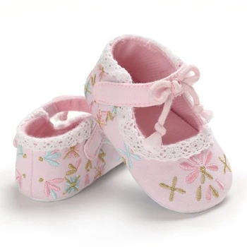 

Mary Jane Ballet Baby Toddler First Walkers Crib Floral Soft Soled Anti-Slip Embroidery Shoe Infant Newborn Girls Princess Shoes